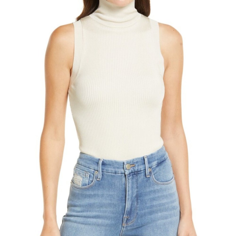 Good American Mock Neck Sleeveless Sweater Bodysuit